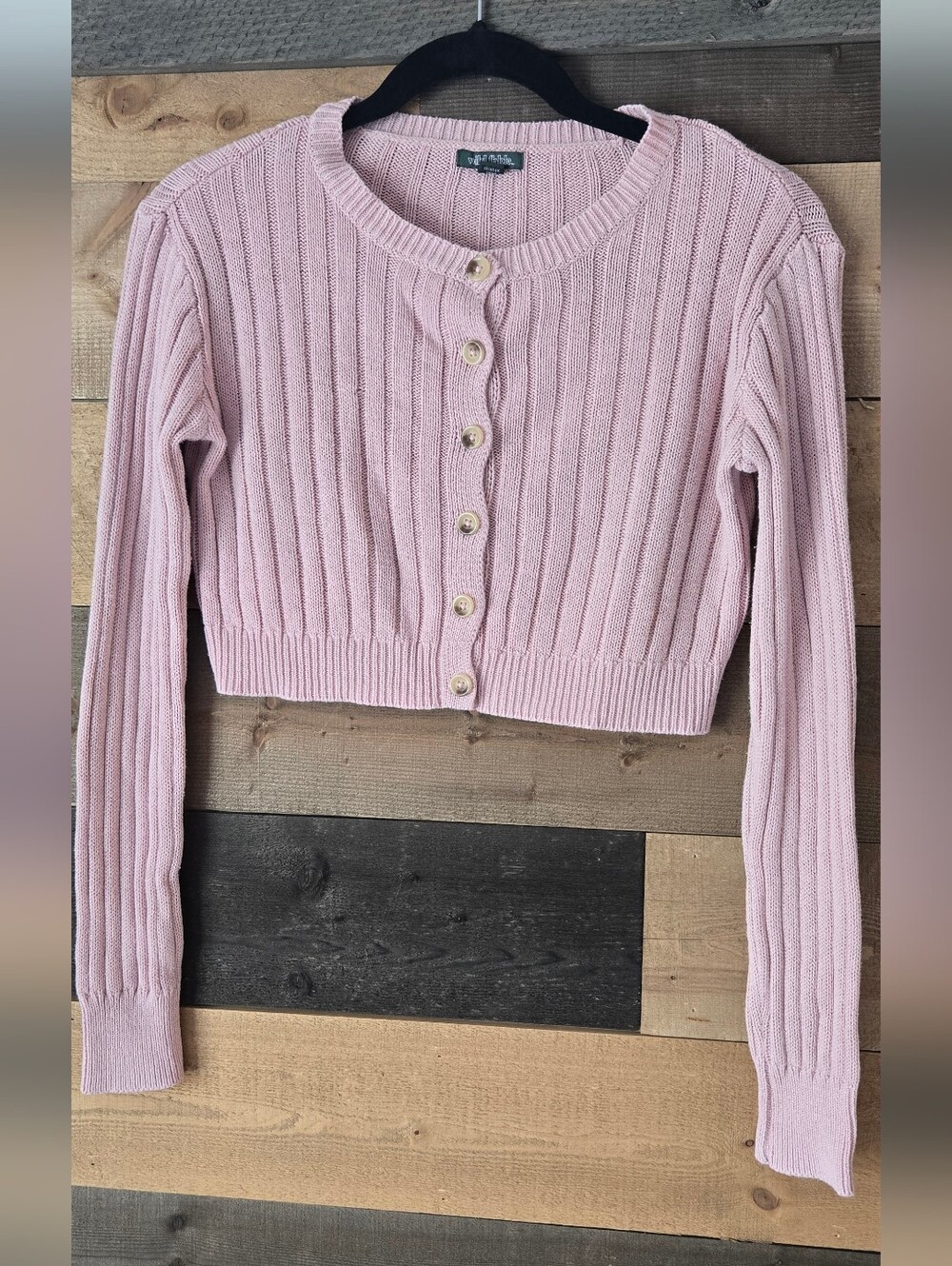 Wild Fable Light Pink Cropped Ribbed Button-Front Cardigan
